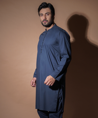 Navy Blue IronEZ Fabric Kurta Pajama (2-Piece) - Image 3