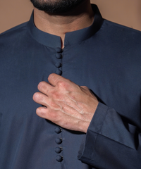 Navy Blue IronEZ Fabric Kurta Pajama (2-Piece) - Image 4