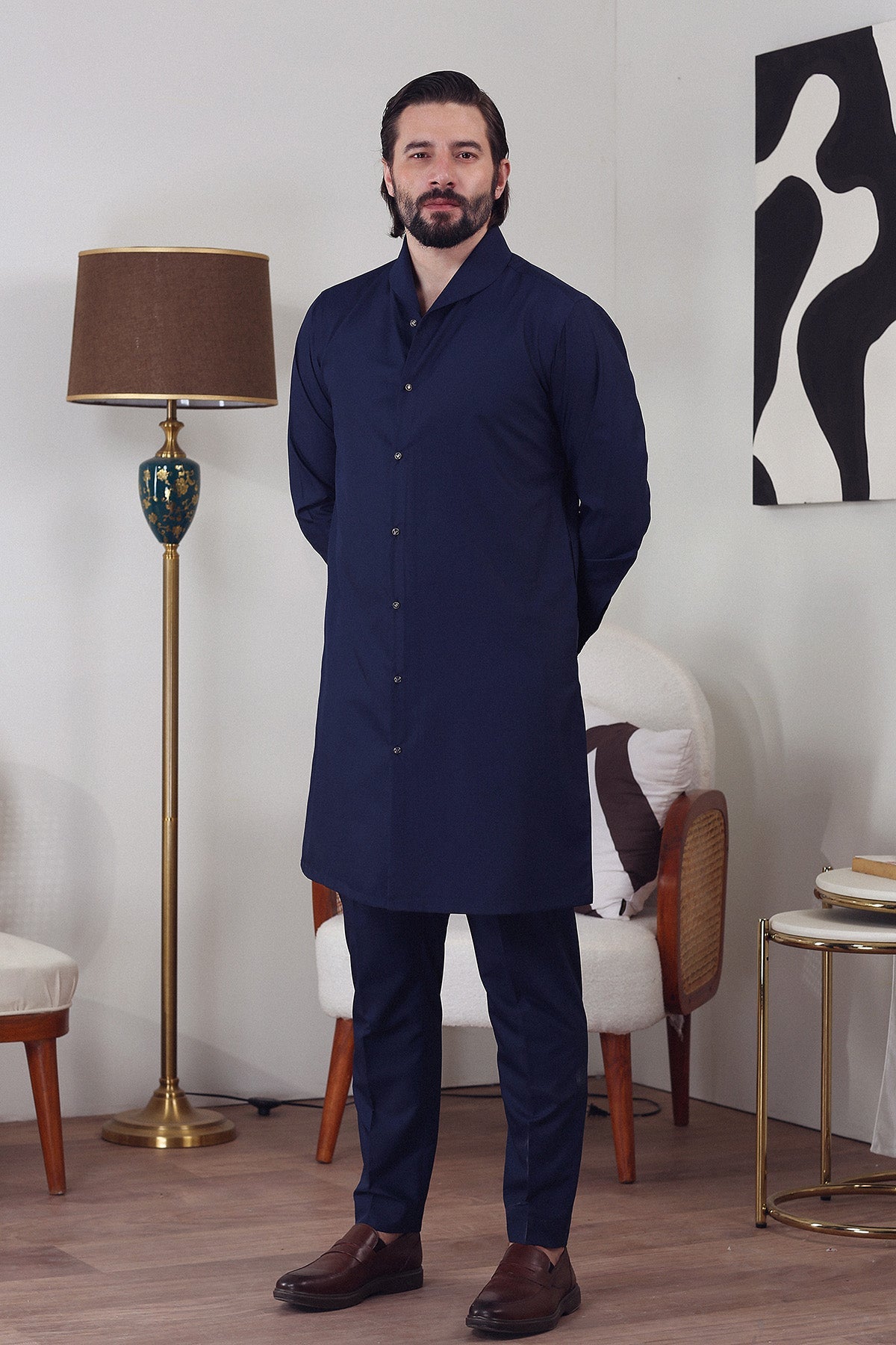 Navy Super Fine Japanese Fabric Kurta Pajama (2-Piece) - Image 1