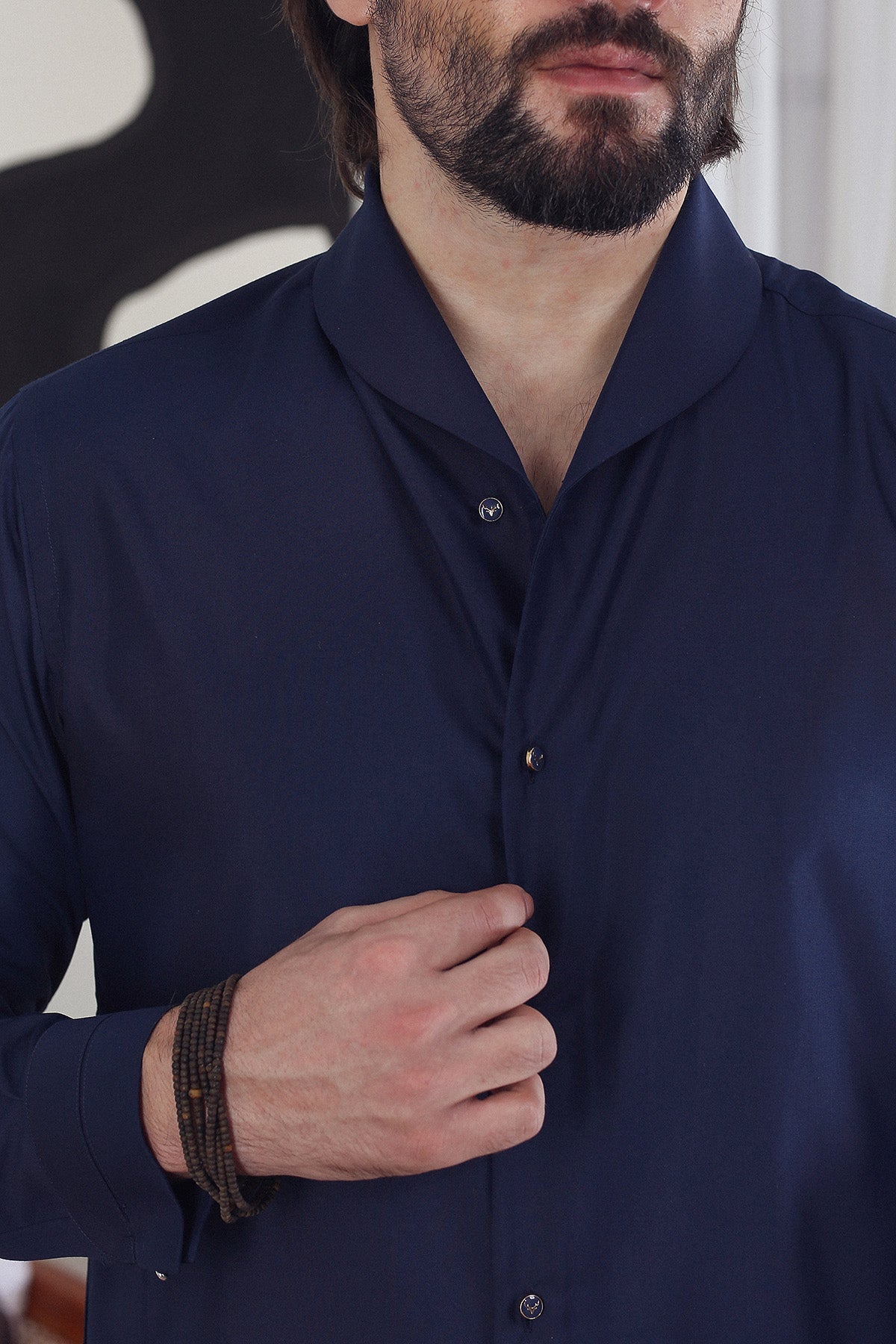 Navy Super Fine Japanese Fabric Kurta Pajama (2-Piece) - Image 2