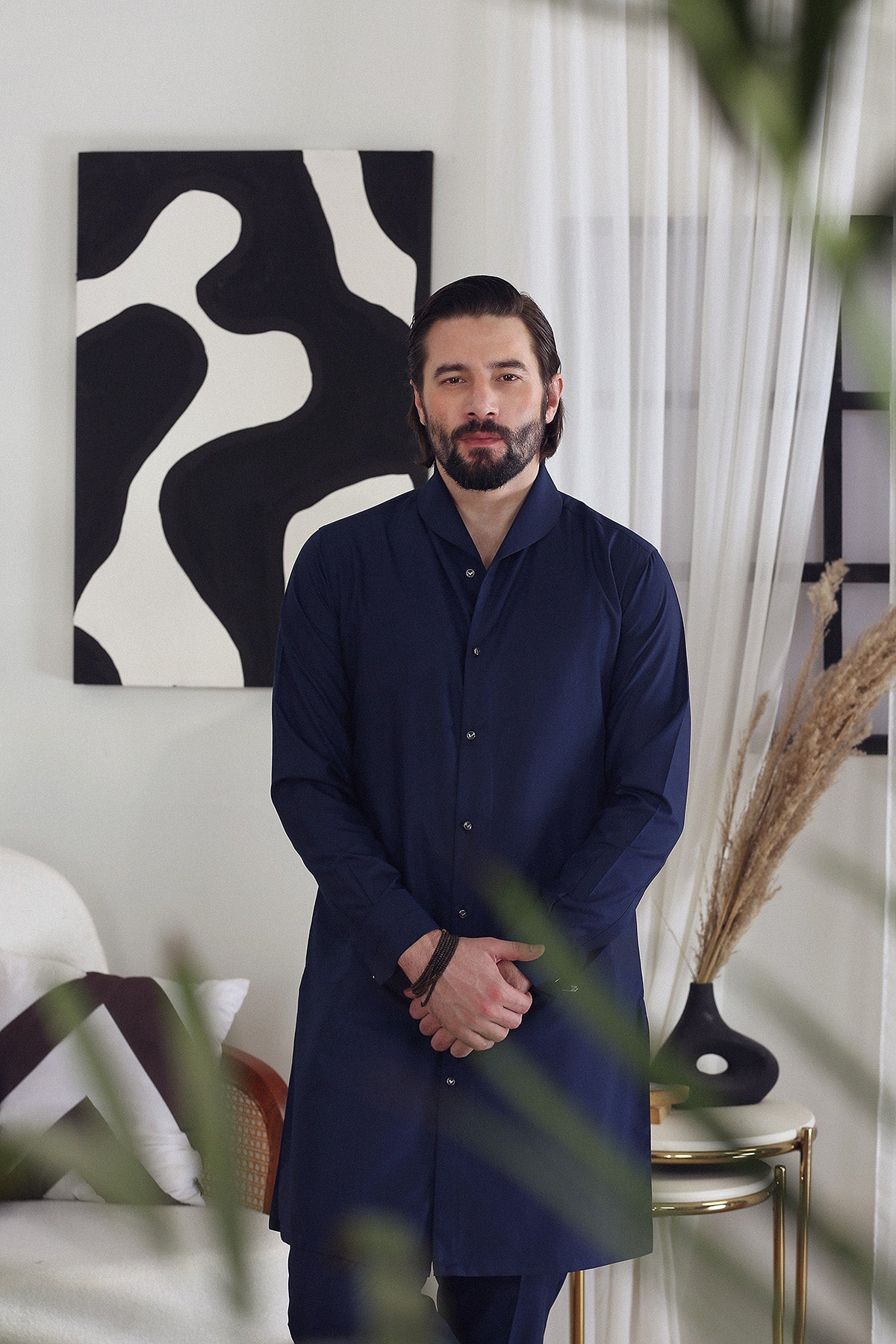 Navy Super Fine Japanese Fabric Kurta Pajama (2-Piece) - Image 5