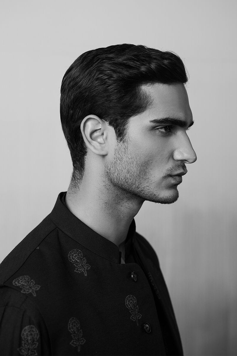 Navy Blue Floral Block Print Karandi Kurta Pajama (2-Piece) - Image 8