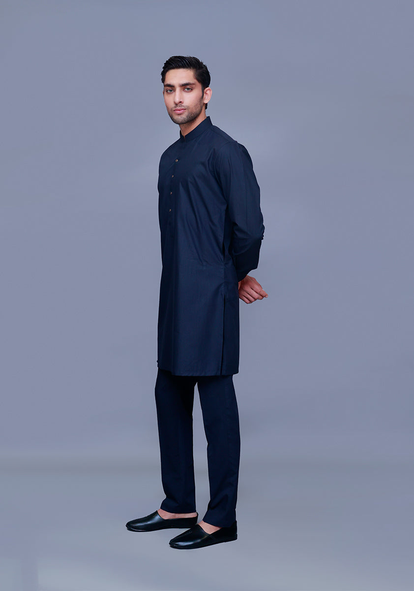 Dark Sapphire Poly Viscose Slim Fit Kurta Pajama (2-Piece) - Image 2
