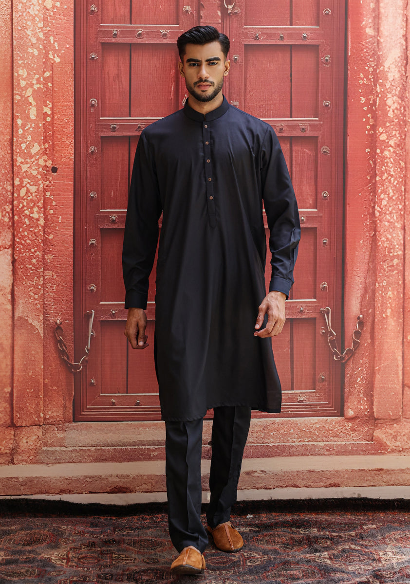 Dark Sapphire Poly Viscose Kurta Pajama (2-Piece) - Image 1