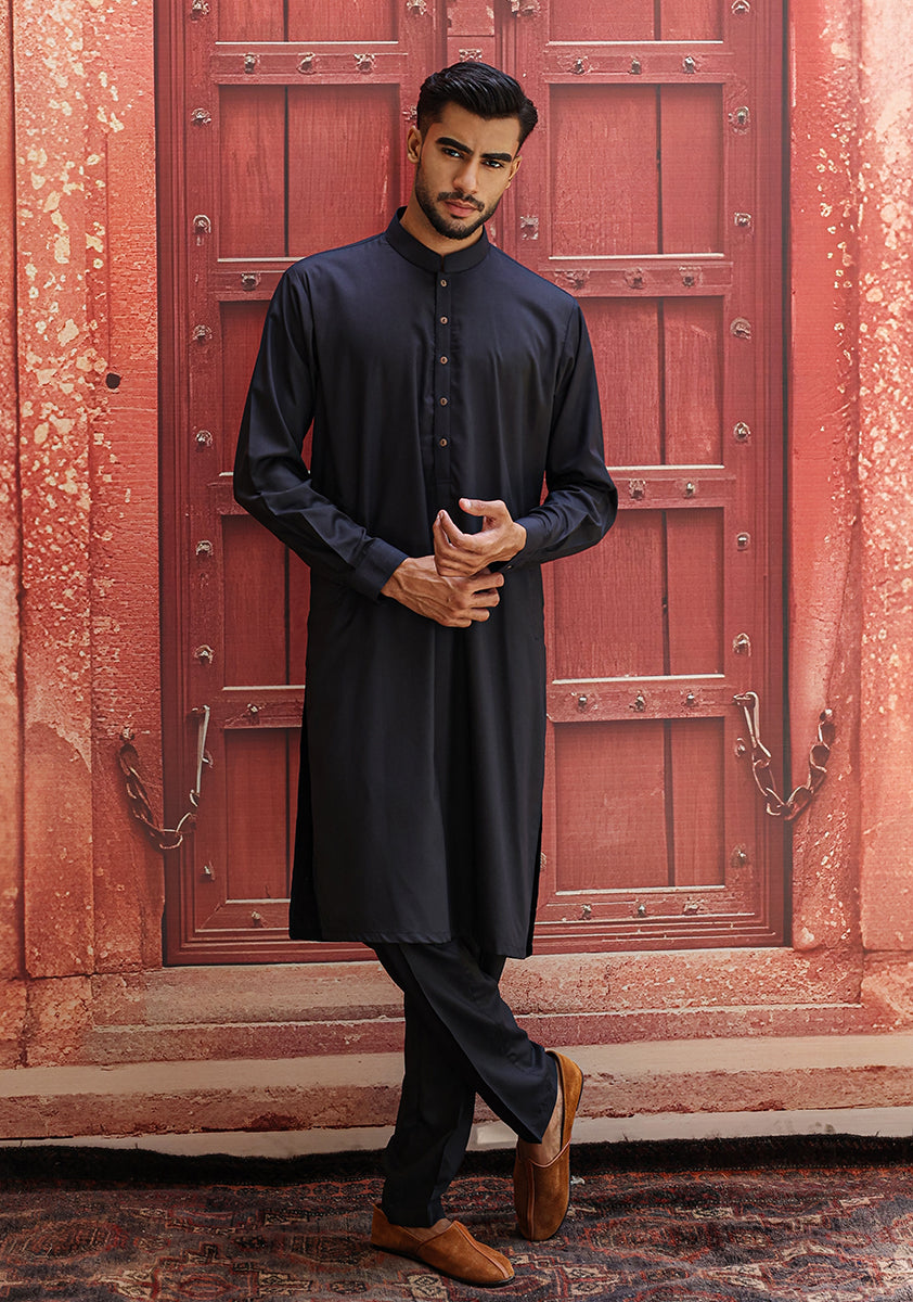 Dark Sapphire Poly Viscose Kurta Pajama (2-Piece) - Image 2