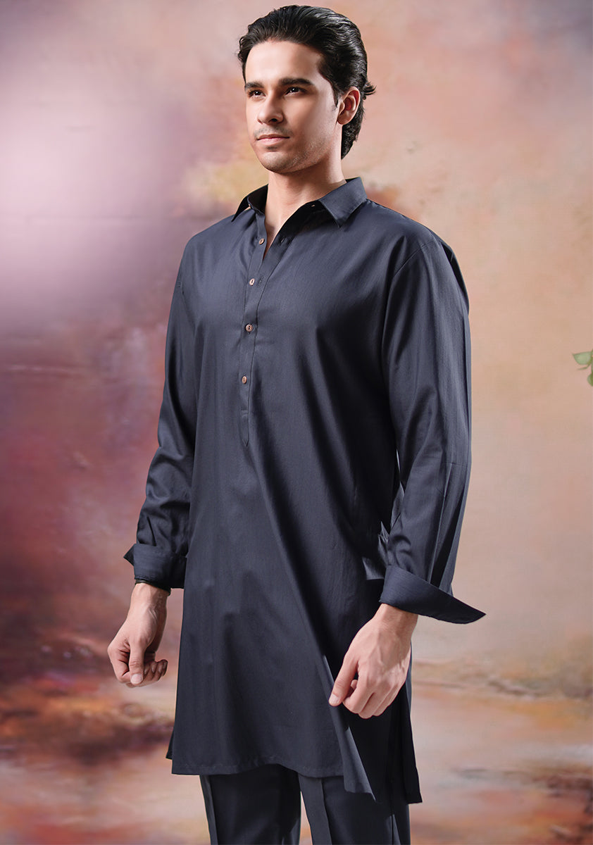 Outer Space Poly Viscose Slim Fit Kurta Pajama (2-Piece) - Image 2