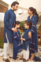 Navy Blue Schiffli Cotton Kurta Pajama (2-Piece) - Image 4