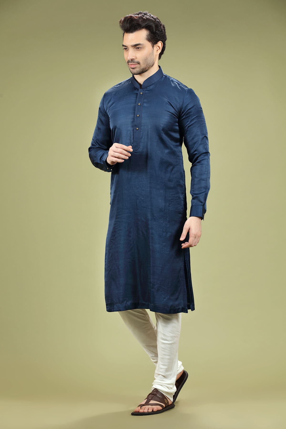Navy Blue Silk Kurta Pajama (2-Piece) - Image 1