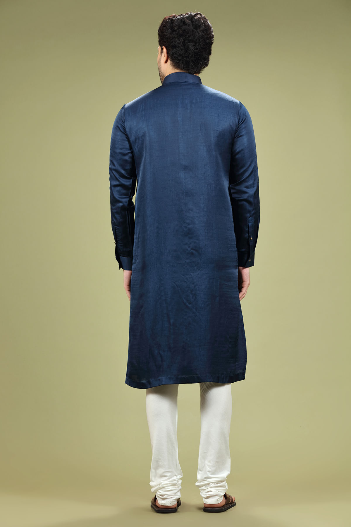 Navy Blue Silk Kurta Pajama (2-Piece) - Image 4