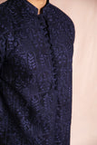 Navy Blue Embroidered Wash & Wear Kurta Pajama (2-Piece) - Image 2