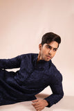 Navy Blue Embroidered Wash & Wear Kurta Pajama (2-Piece) - Image 3