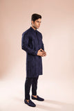Navy Blue Embroidered Wash & Wear Kurta Pajama (2-Piece) - Image 4