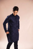 Navy Blue Embroidered Wash & Wear Kurta Pajama (2-Piece) - Image 5