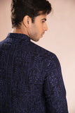 Navy Blue Embroidered Wash & Wear Kurta Pajama (2-Piece) - Image 6
