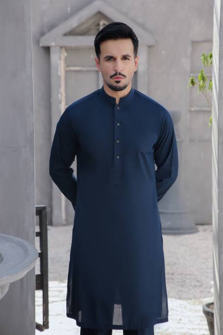 Navy Blue Wash & Wear Kurta Set (2-Piece) - Image 2