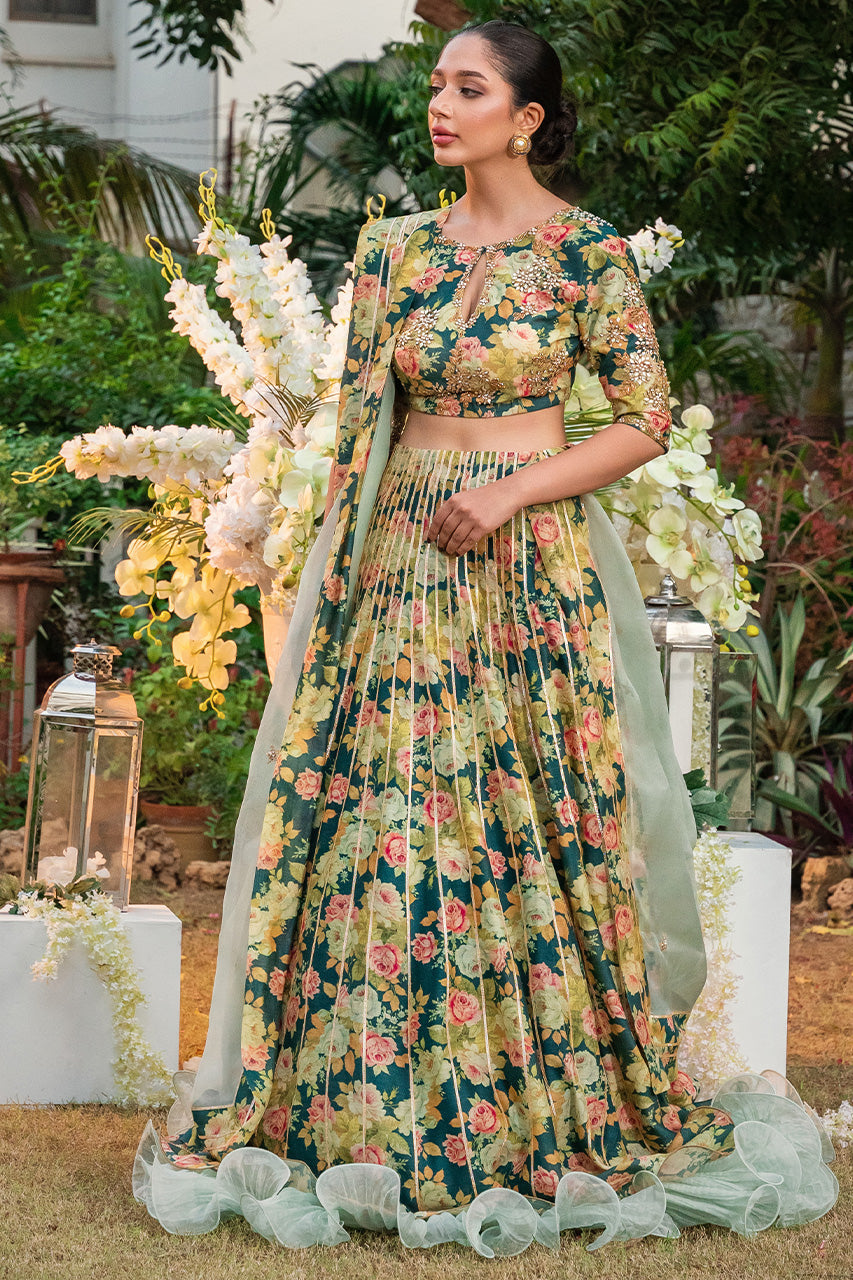 Pakistani Navy Blue Gota Khaddi Silk Lehenga (3-Piece) - Image 1