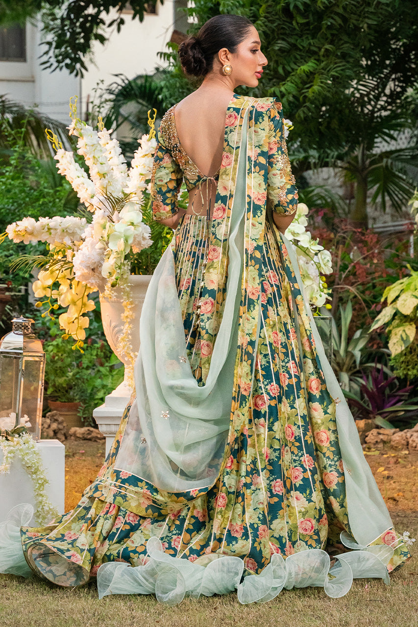 Pakistani Navy Blue Gota Khaddi Silk Lehenga (3-Piece) - Image 2