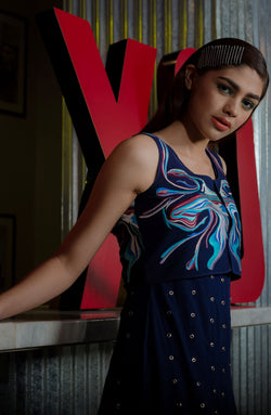 Navy Blue Embellished Maxi Dress (2-Piece) - Image 1