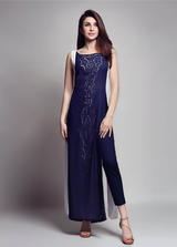 Pakistani Navy Blue Cutwork Georgette Chiffon Maxi Tunic (3-Piece) - Image 3