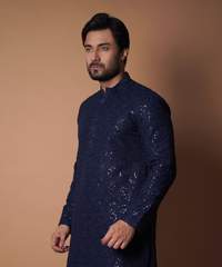 Navy Blue Resham & Sequin Embroidered Kurta (2-Piece) - Image 4