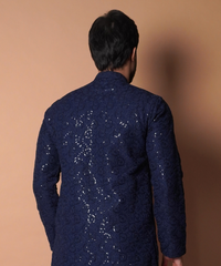 Navy Blue Resham & Sequin Embroidered Kurta (2-Piece) - Image 5