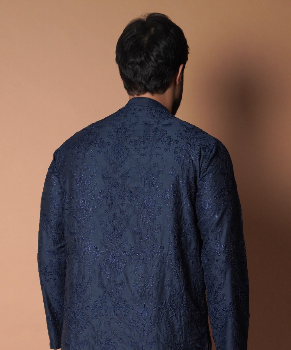 Navy Blue Chikankari Cotton Kurta Pyjama (2-Piece) - Image 5