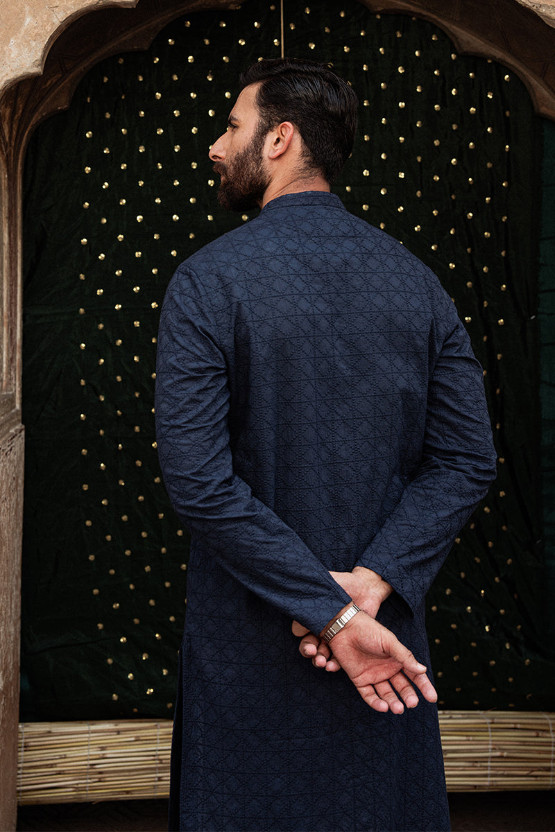 Navy Blue Chikankari Cotton Kurta (2-Piece) - Image 5