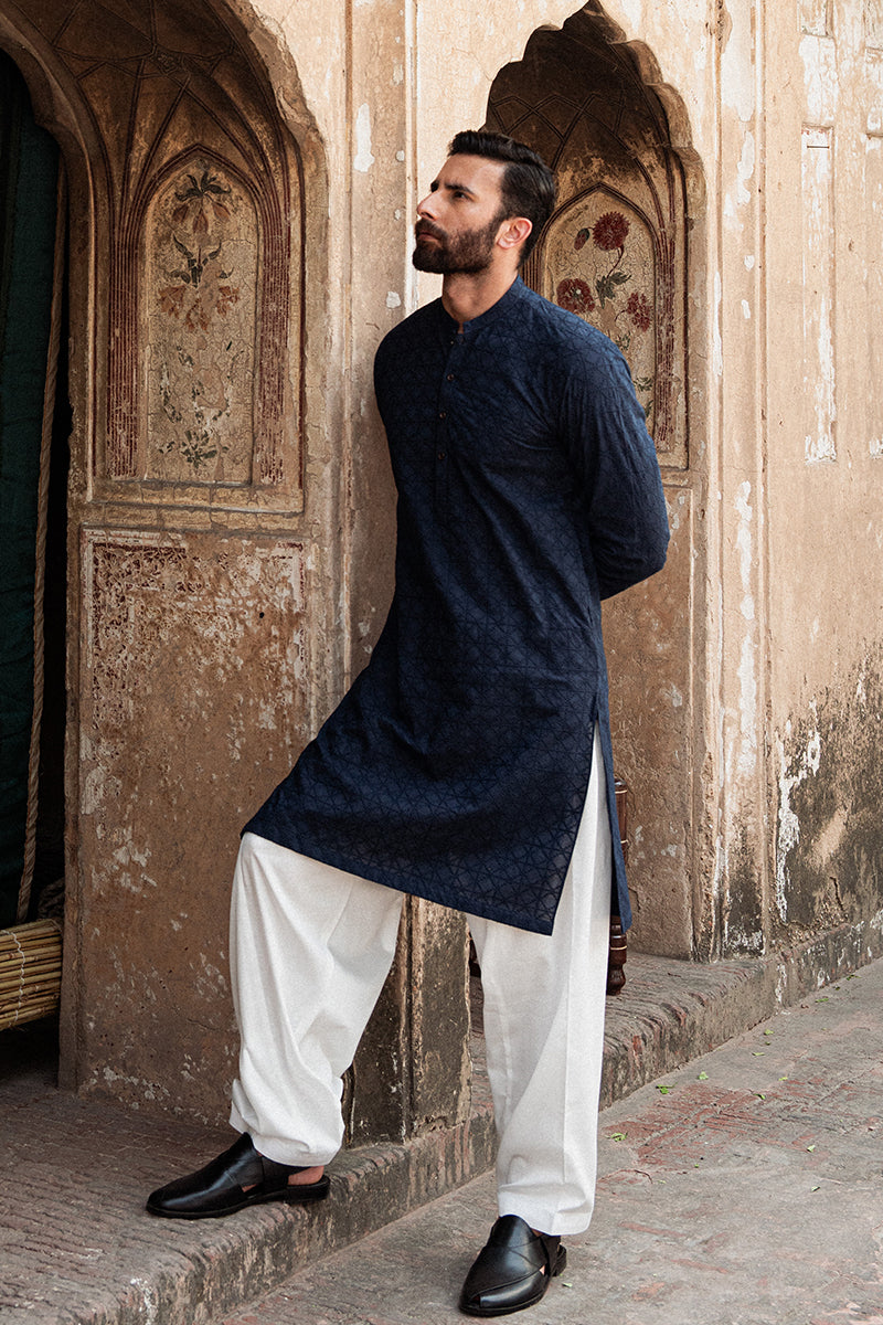 Navy Blue Chikankari Cotton Kurta (2-Piece) - Image 7