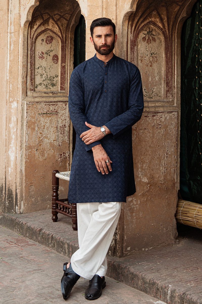 Navy Blue Chikankari Cotton Kurta (2-Piece) - Image 9