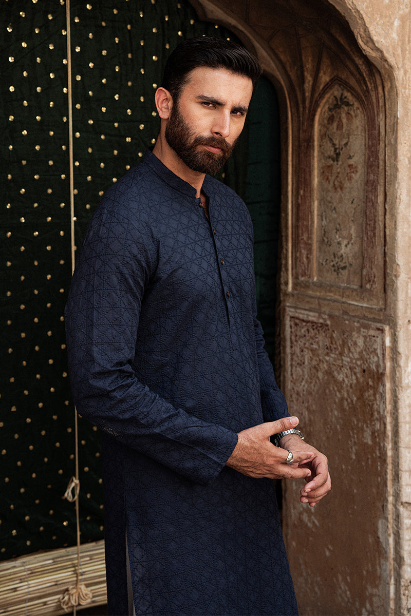 Navy Blue Chikankari Cotton Kurta (1-Pc) - Image 6