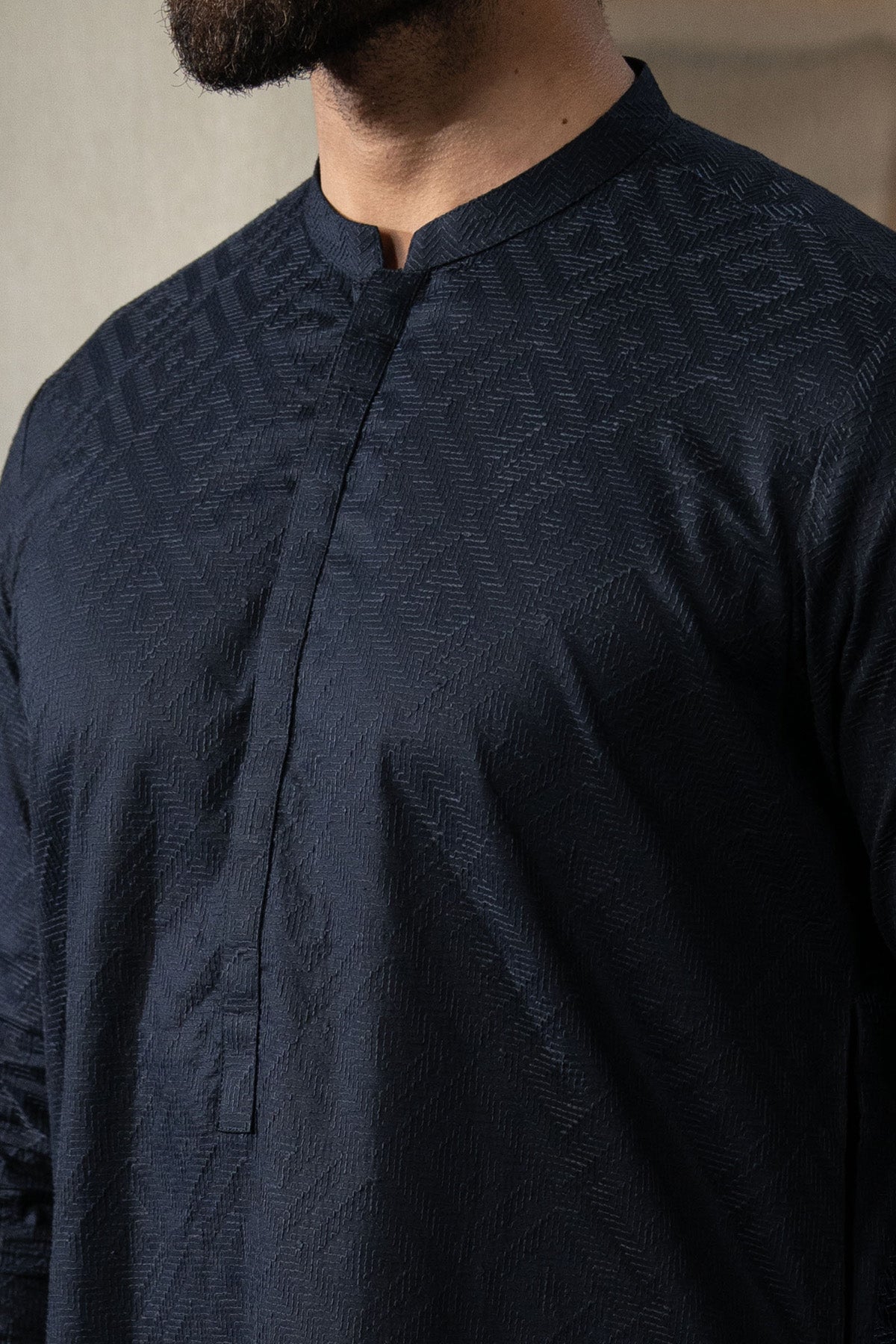 Navy Blue Embroidered Cotton Kurta (2-Piece) - Image 1