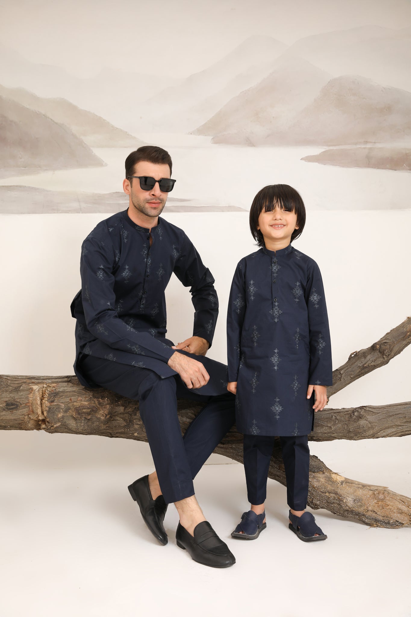 Navy Blue Schiffli Embroidered Cotton Kurta Trouser (2-Piece) - Image 7
