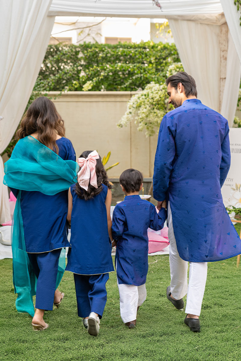 Navy Blue Embroidered Cotton-Silk Kurta (2-Piece) - Image 6