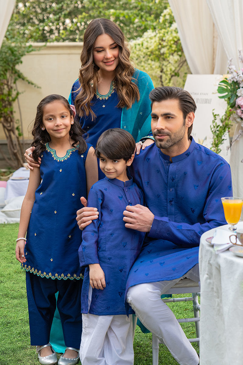 Navy Blue Embroidered Cotton-Silk Kurta (2-Piece) - Image 8
