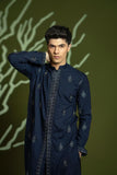 Navy Blue Embroidered Wash & Wear Kurta Pajama (2-Piece) - Image 6