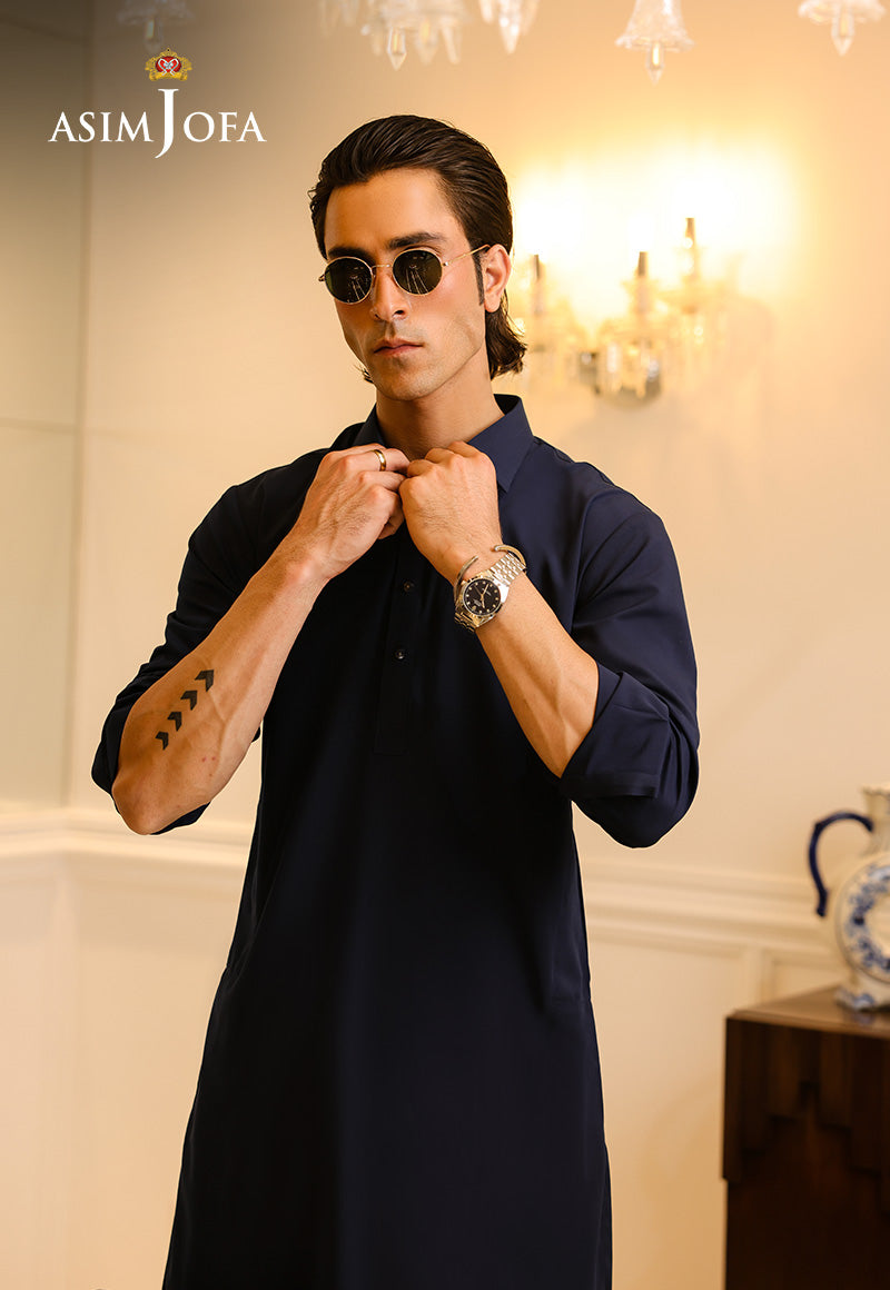 Navy Blue Blended Fabric Kurta Shalwar (2-Piece) - Image 1