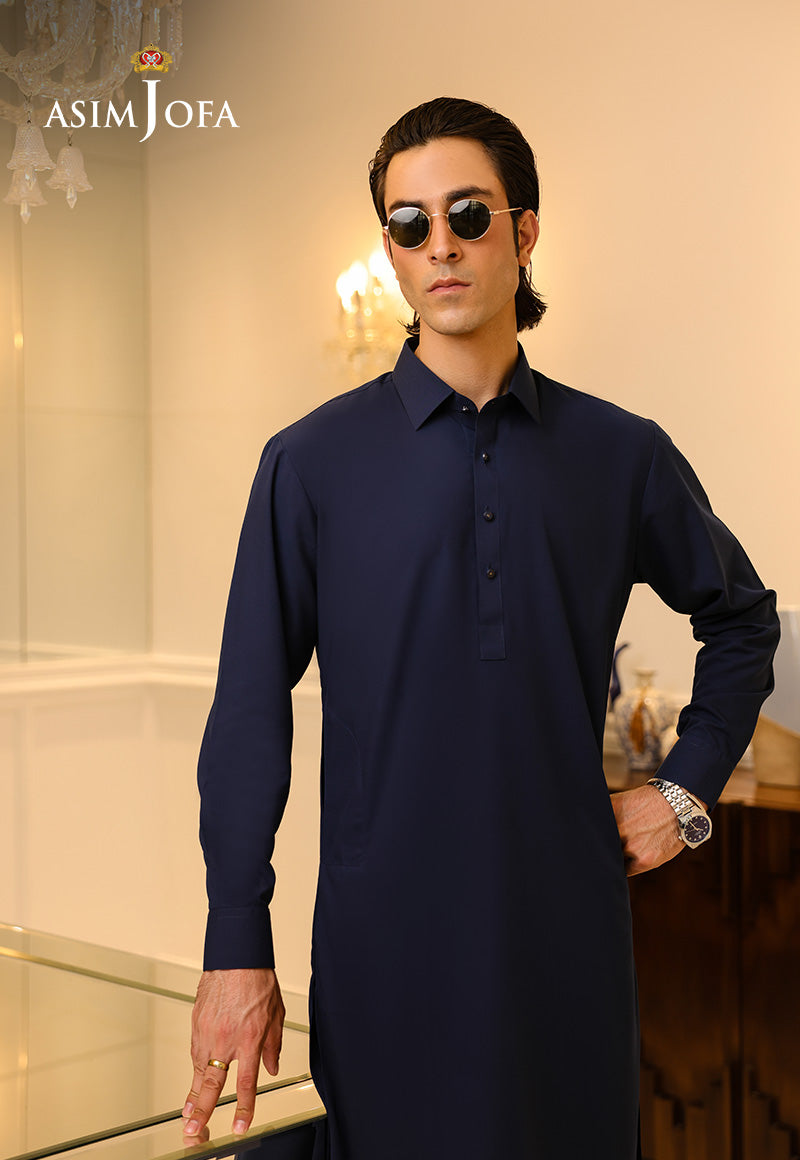 Navy Blue Blended Fabric Kurta Shalwar (2-Piece) - Image 3