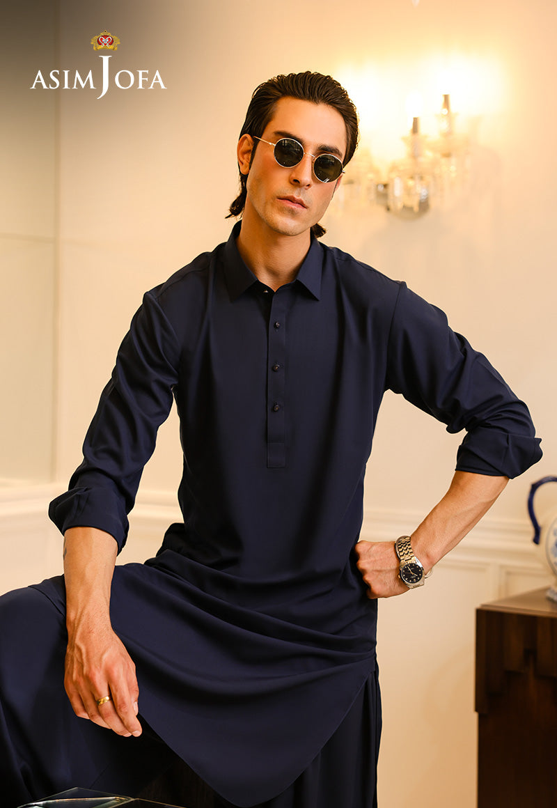 Navy Blue Blended Fabric Kurta Shalwar (2-Piece) - Image 5