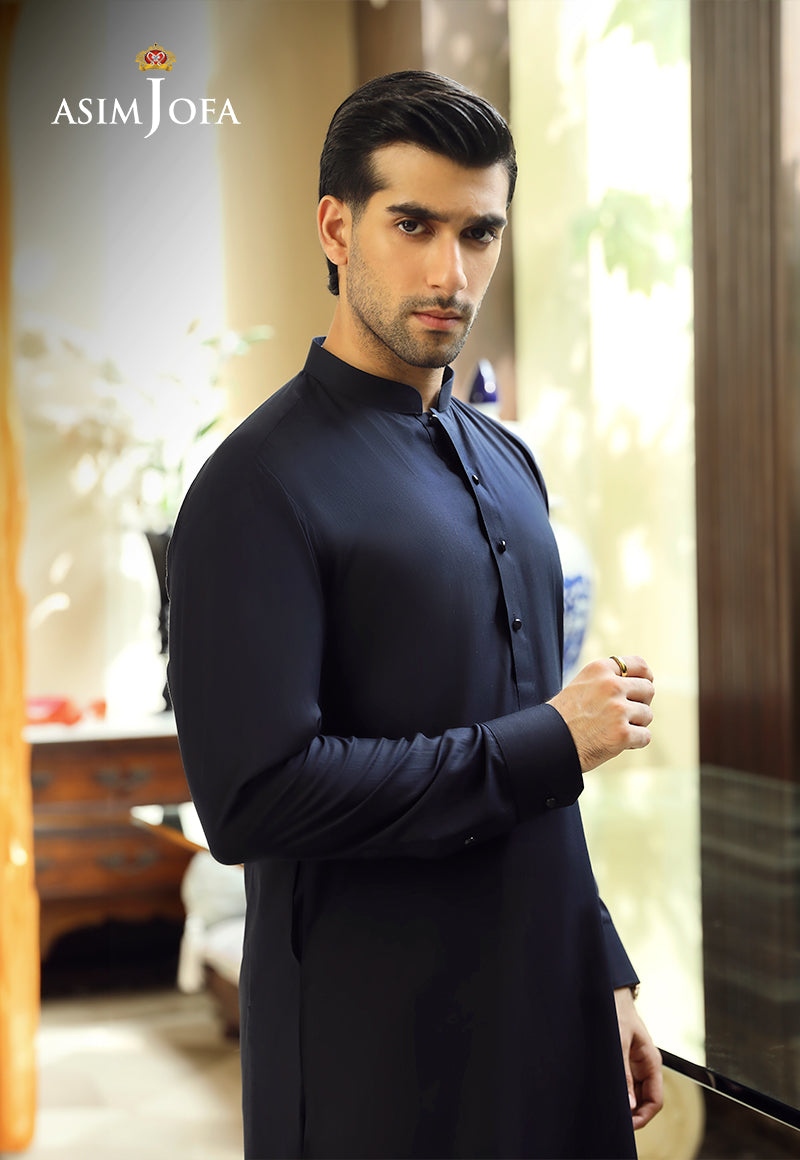 Navy Blue Blended Fabric Kurta Shalwar (2-Piece) - Image 3