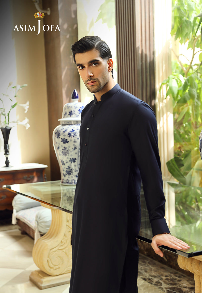 Navy Blue Blended Fabric Kurta Shalwar (2-Piece) - Image 4