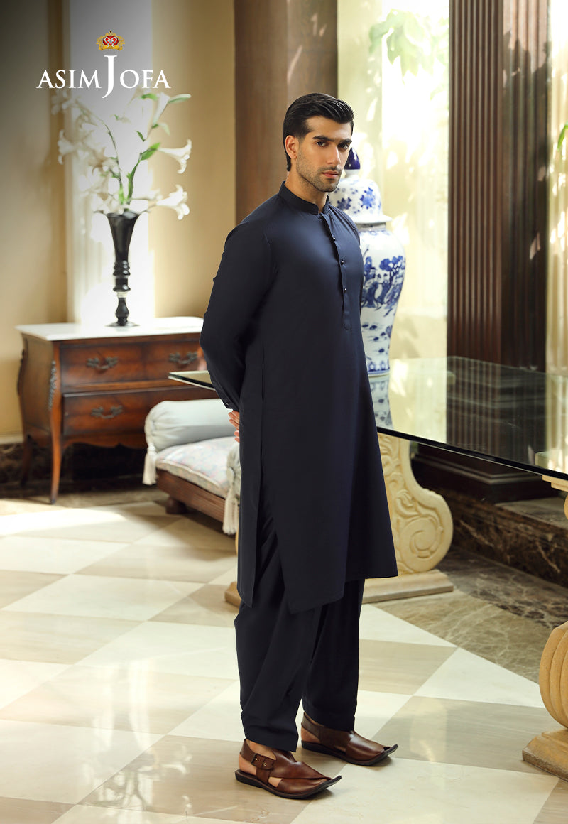 Navy Blue Blended Fabric Kurta Shalwar (2-Piece) - Image 5