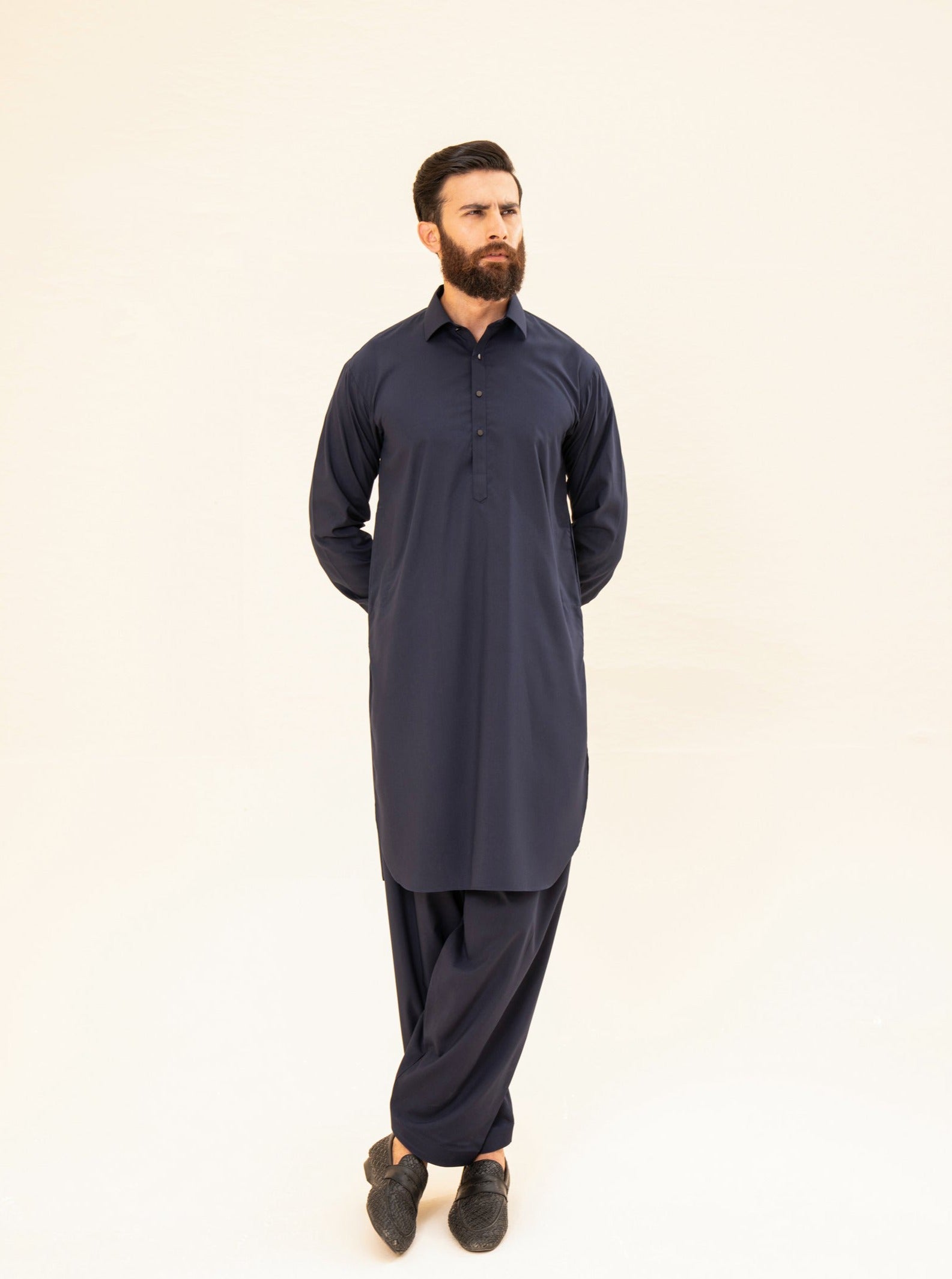 Navy Blue Blended Fabric Kameez Shalwar (2-Piece) - Image 3