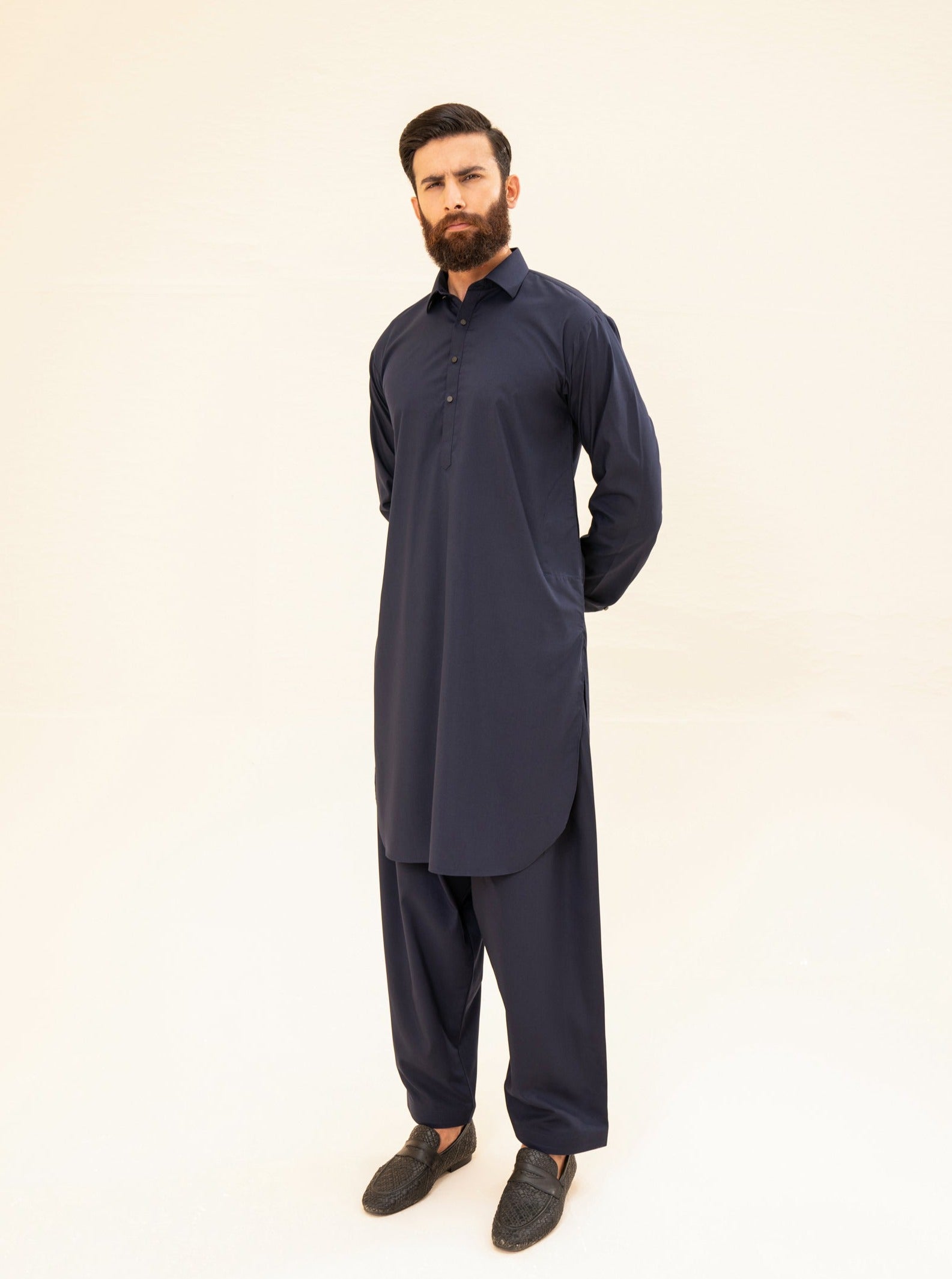 Navy Blue Blended Fabric Kameez Shalwar (2-Piece) - Image 4