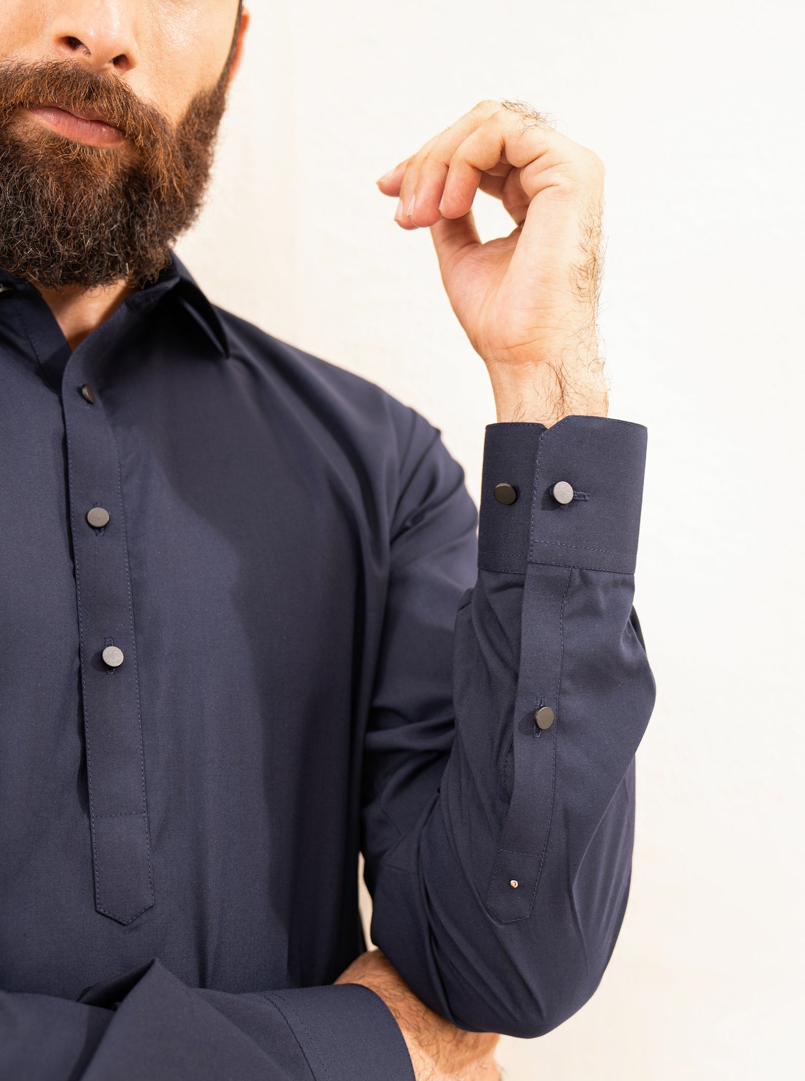 Navy Blue Blended Fabric Kameez Shalwar (2-Piece) - Image 5