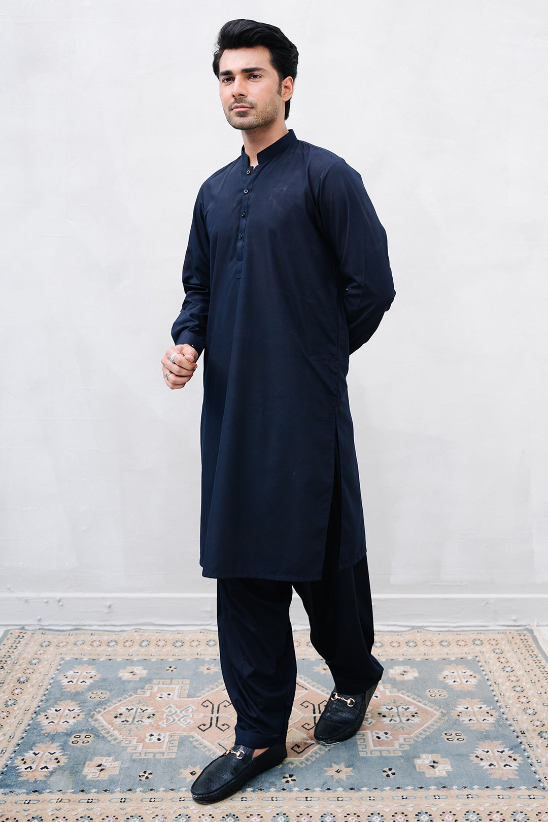 Navy Blended Fabric Shalwar Kameez (2-Piece) - Image 2