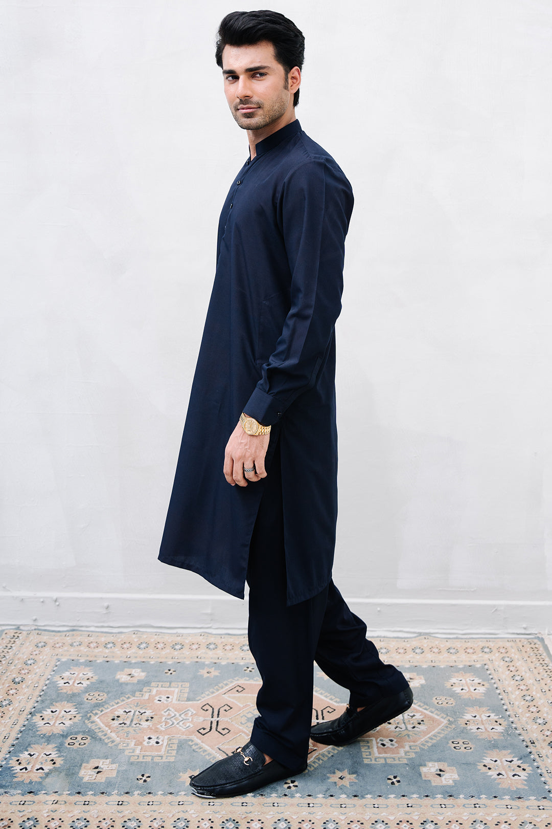 Navy Blended Fabric Shalwar Kameez (2-Piece) - Image 5