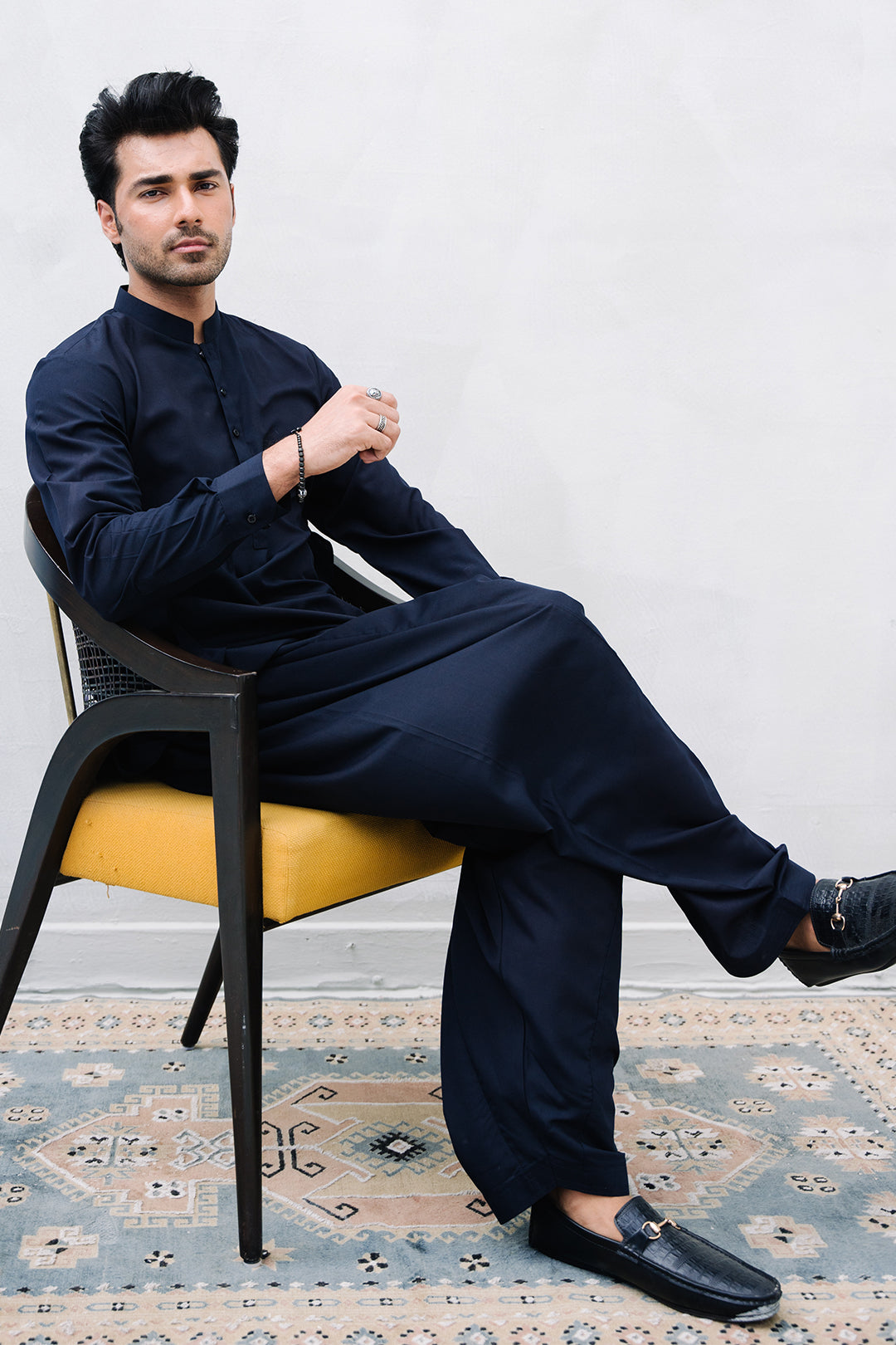 Navy Blended Fabric Shalwar Kameez (2-Piece) - Image 6