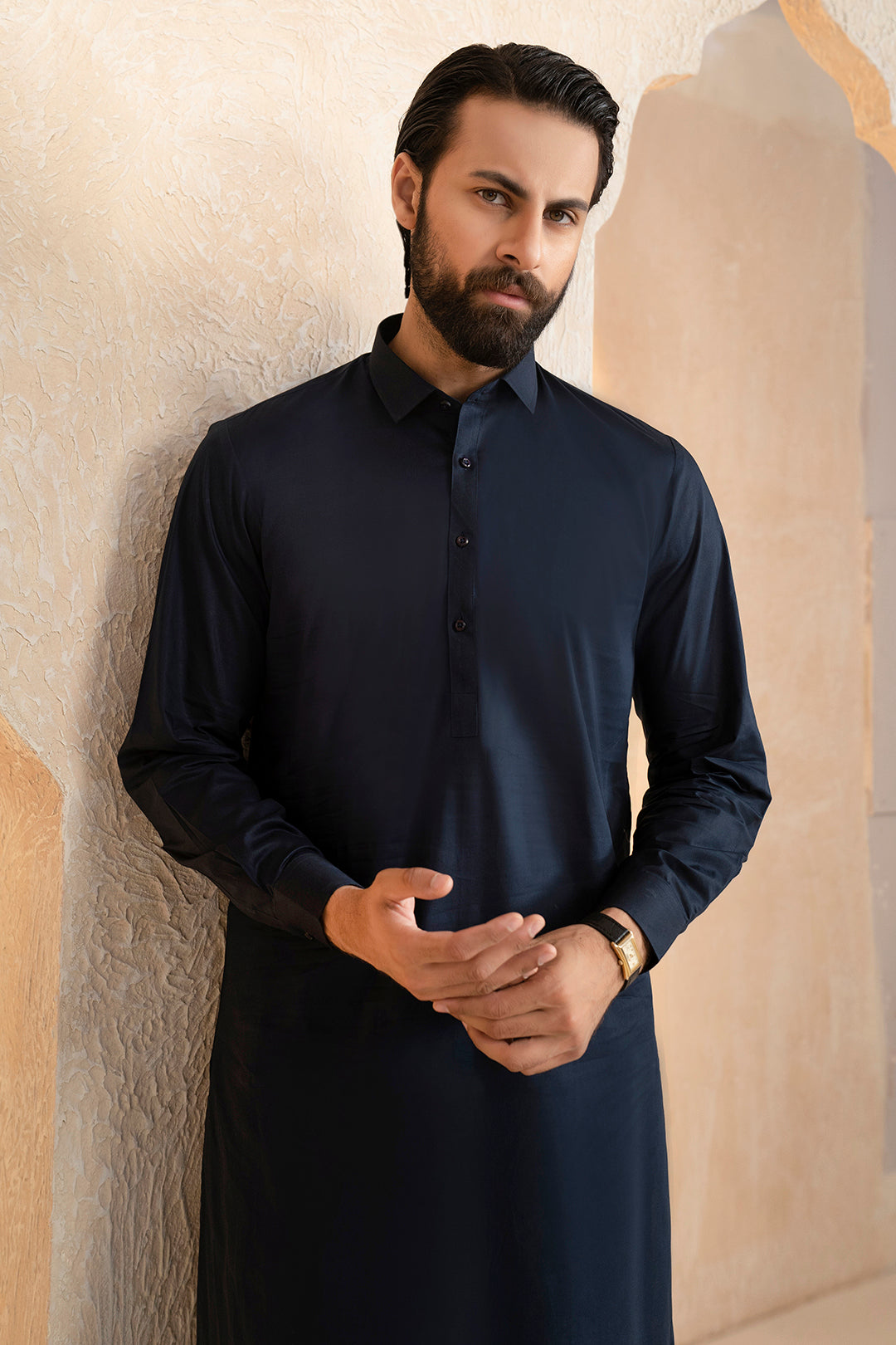 Navy Blended Fabric Shalwar Kameez (2-Piece) - Image 1