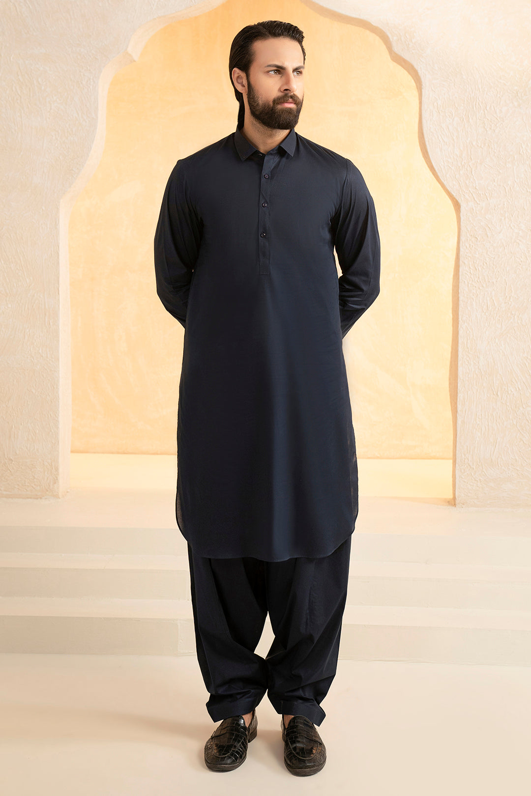 Navy Blended Fabric Shalwar Kameez (2-Piece) - Image 11