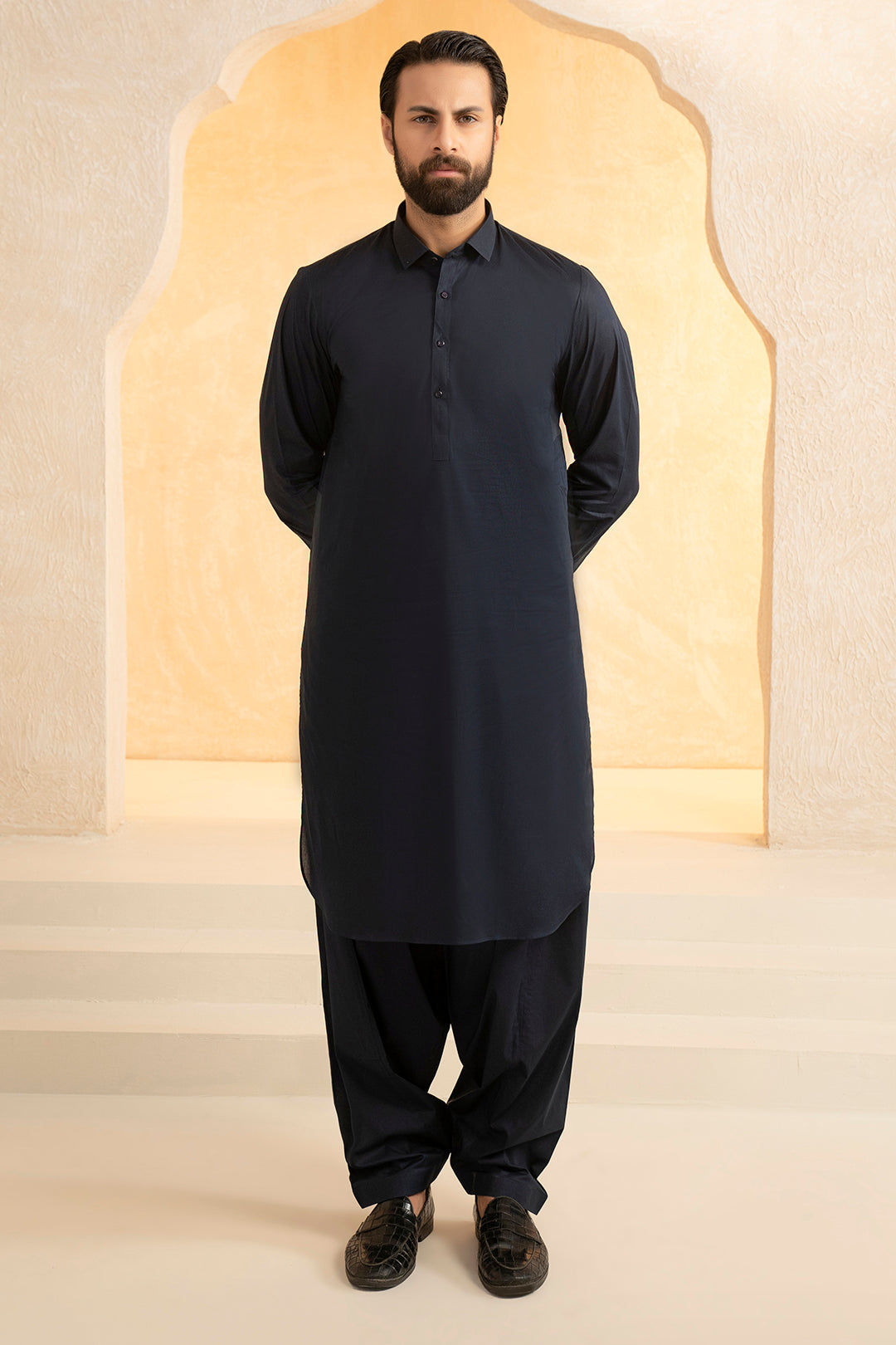 Navy Blended Fabric Shalwar Kameez (2-Piece) - Image 2
